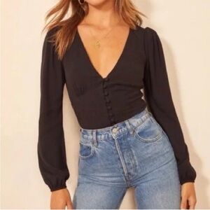 Reformation Black Button-Up Blouse